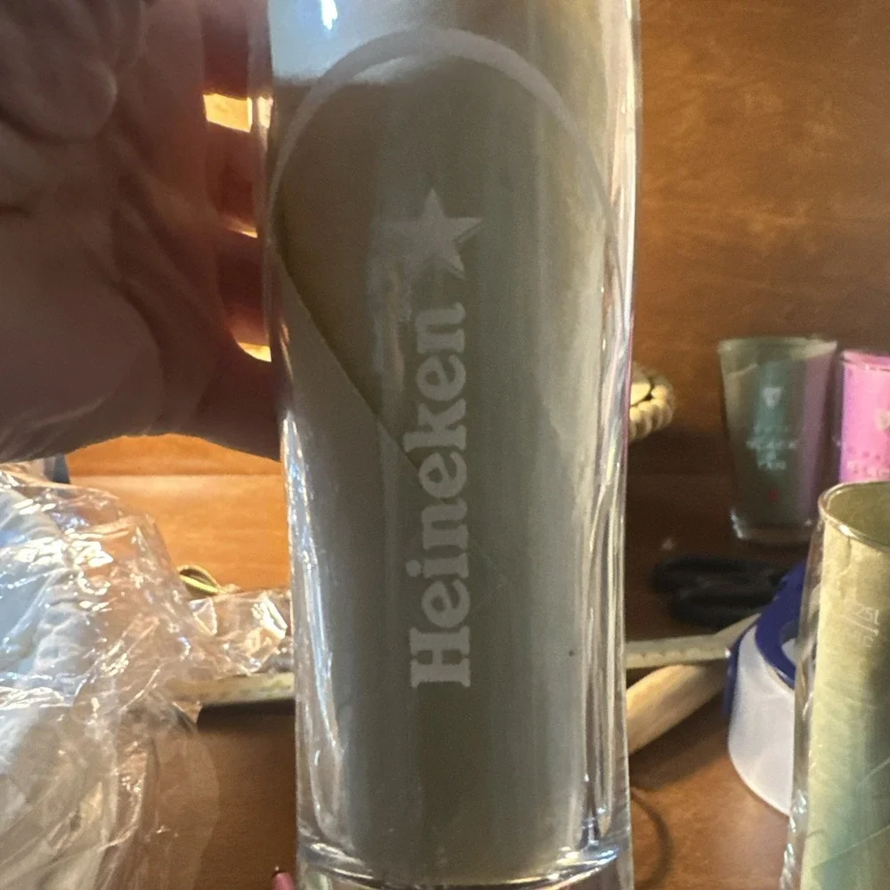 4-Heineken Pilsner  Beer Glass With Red Star Logo .25L/V2 Set Of 4 Green Leaves